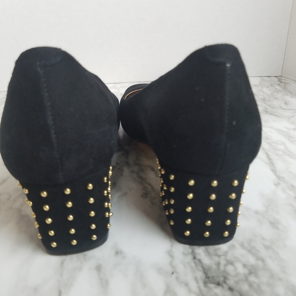 Talbots Shoes - Talbots Black Gold Metal Studded Heels 2" Size 7 B